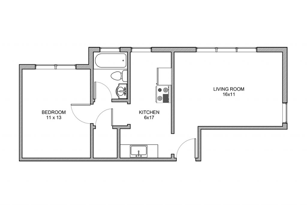 Haddon, One Bedroom Floor Plan, Rochester NY