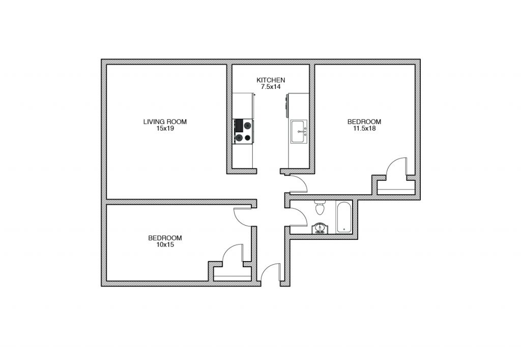 Shelbourne, Two Bedroom Floor plan, Rochester NY